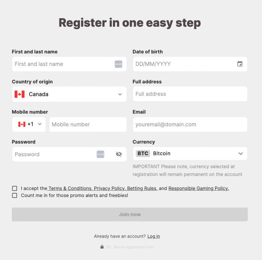When you click on the <strong>Green Button ‘Join Now’</strong> located in the upper right navigation area, a registration window will appear, prompting you to complete all the necessary details as shown in the adjacent image.
