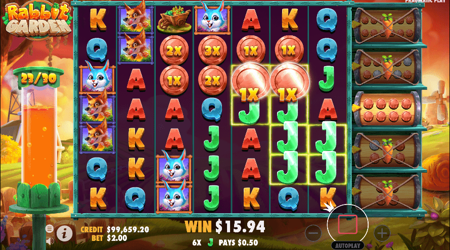 <strong>Rabbit Garden</strong> is based around a farming theme, which is not exactly groundbreaking. Nevertheless, <strong>Pragmatic Play</strong> has succeeded in blending excellent design with gameplay. The <strong>cluster pay</strong> format, combined with cascading wins and a substantial maximum payout, makes this a title that Canadian gamers should definitely try out.