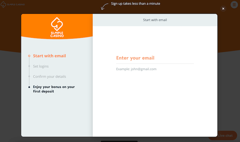 Simple Casino - Account registration process.