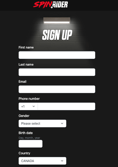 Registration for Spin Rider Casino in Canada