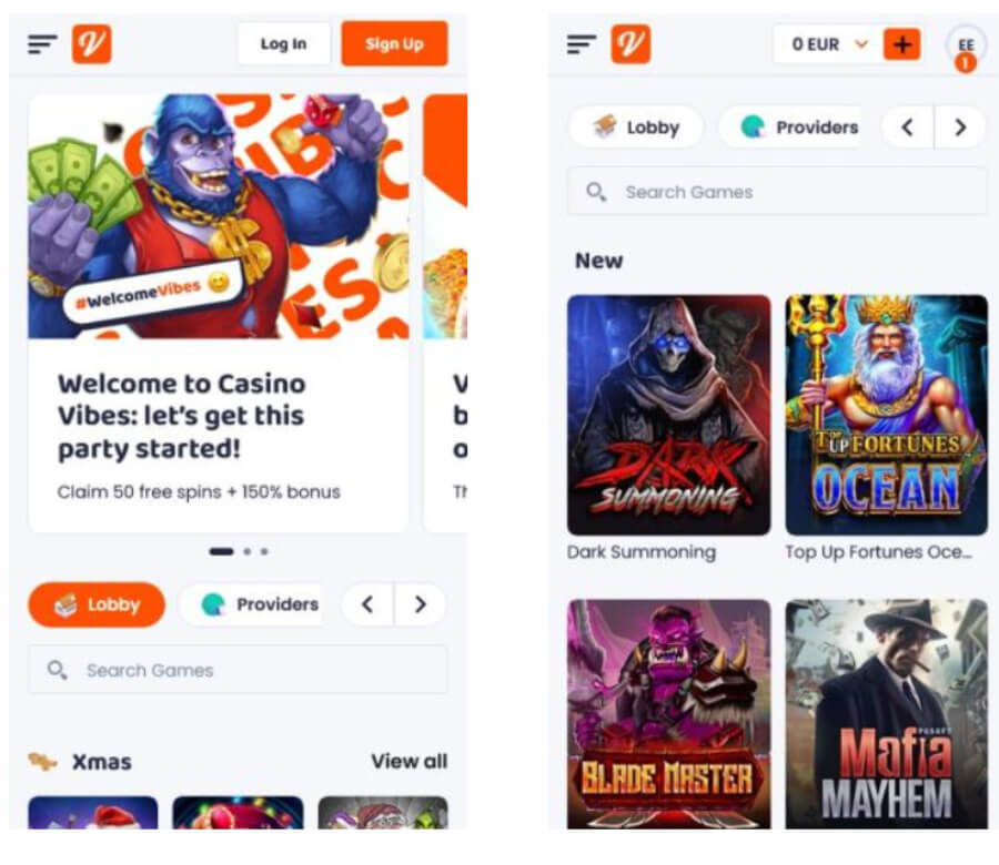 CasinoVibes on mobile - a casino experience for Canadians