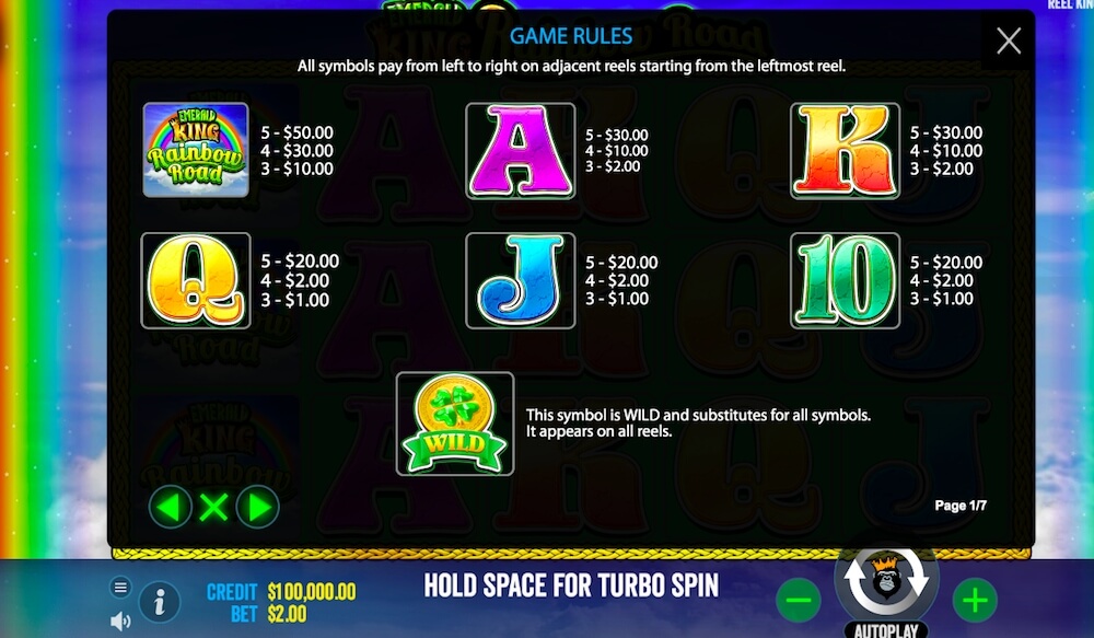 Emerald King Rainbow Road Slot Payouts