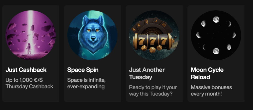 Regular weekly and monthly promotions can be found at JustCasino. Simply click on the ‘Promotions’ tab to check out the unique offers available for Canadian players.
