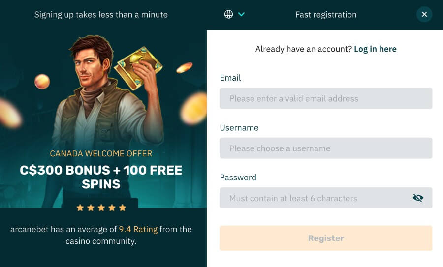 The registration process at Arcanebet is quick and straightforward—just a few personal details are needed. Here’s how to complete it: