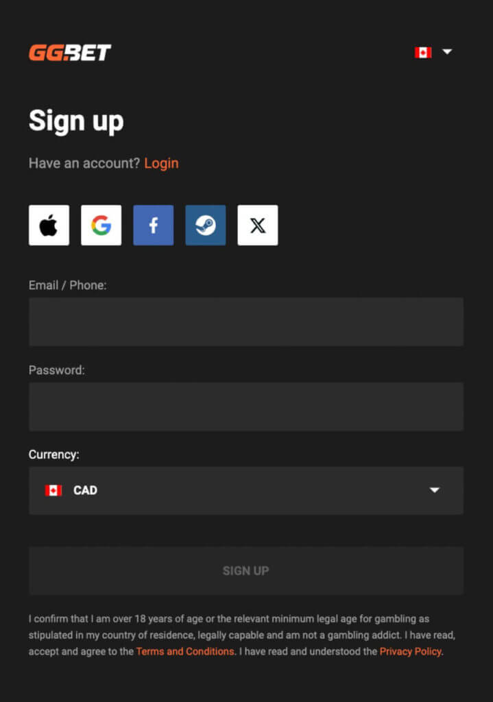 Documents and information required to register with GGBet for an account include: