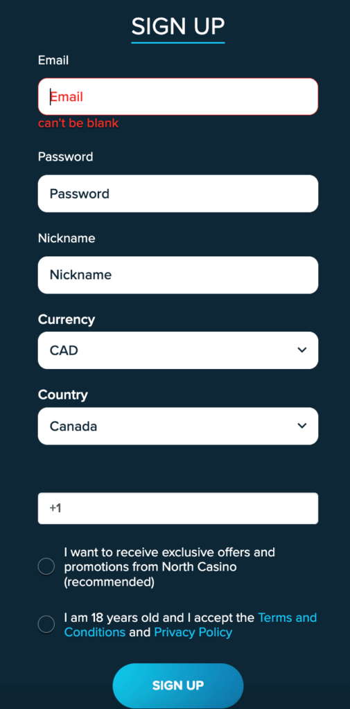 Sign Up at North Casino for Canadian Players