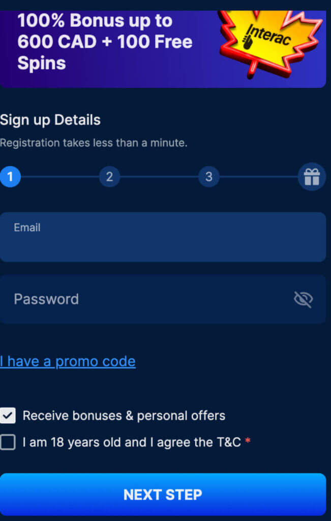 Provide your email address and create a password for your Only Win account.