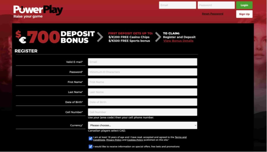 Click the green ‘ <strong>Play Now</strong> ‘ button on this review to visit the Powerplay Casino website.