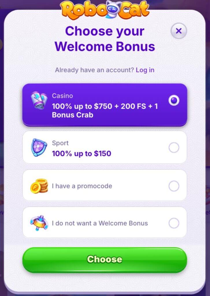 Register at RoboCat Casino - for Canadian players.
