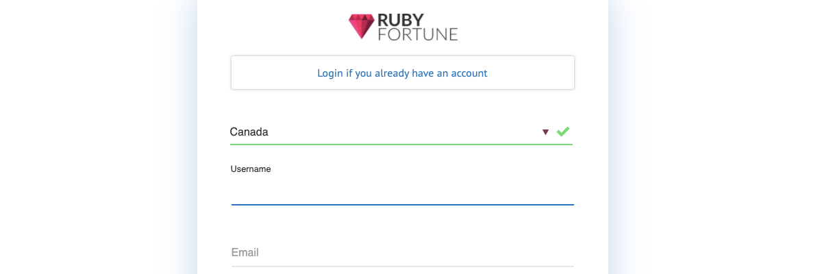 Ruby Fortune registration