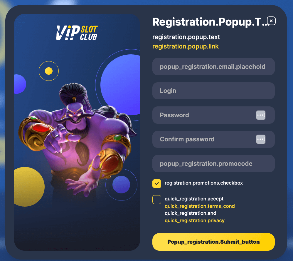 Required documents and data for VipSlot Club